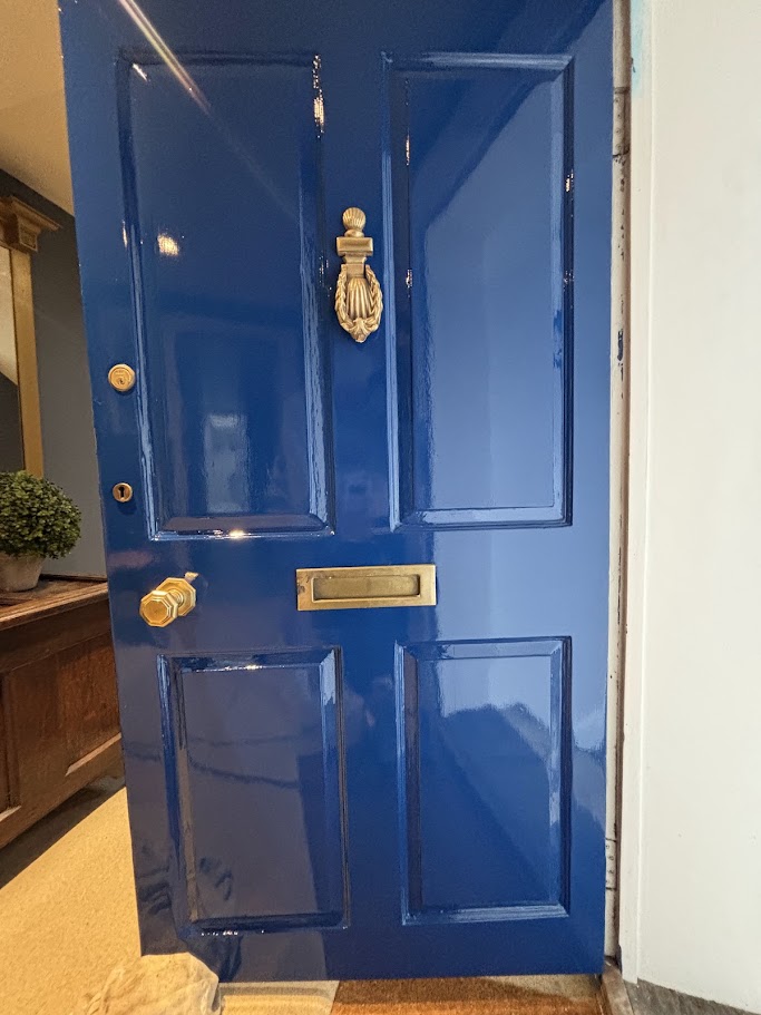 High-gloss deep blue interior door
